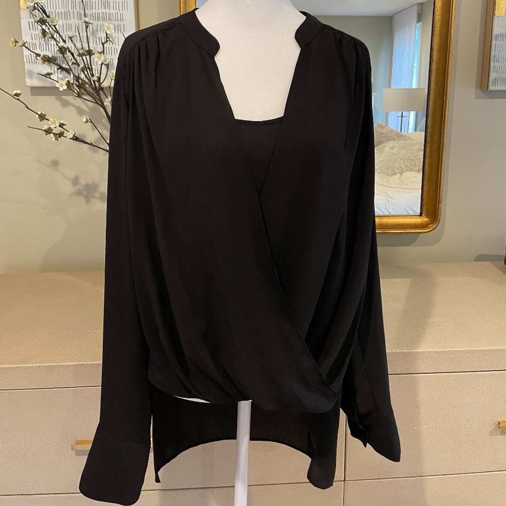 BCBG MAXAZRIA Jaclyn Drape Front Blouse Black Size M